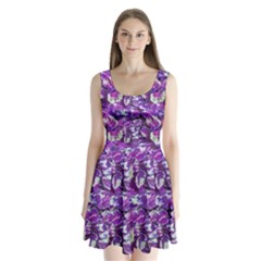 Botanical Violet Print Pattern 2 Split Back Mini Dress  by dflcprintsclothing