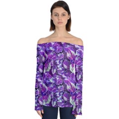 Botanical Violet Print Pattern 2 Off Shoulder Long Sleeve Top by dflcprintsclothing