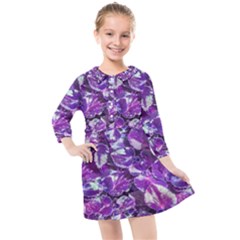 Botanical Violet Print Pattern 2 Kids  Quarter Sleeve Shirt Dress