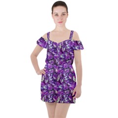 Botanical Violet Print Pattern 2 Ruffle Cut Out Chiffon Playsuit by dflcprintsclothing