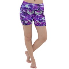 Botanical Violet Print Pattern 2 Lightweight Velour Yoga Shorts