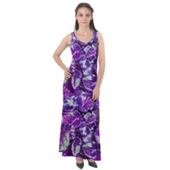 Botanical Violet Print Pattern 2 Sleeveless Velour Maxi Dress by dflcprintsclothing