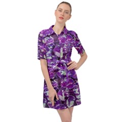 Botanical Violet Print Pattern 2 Belted Shirt Dress by dflcprintsclothing