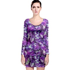 Botanical Violet Print Pattern 2 Long Sleeve Bodycon Dress by dflcprintsclothing