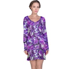 Botanical Violet Print Pattern 2 Long Sleeve Nightdress by dflcprintsclothing