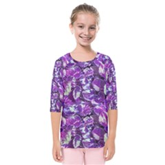 Botanical Violet Print Pattern 2 Kids  Quarter Sleeve Raglan Tee