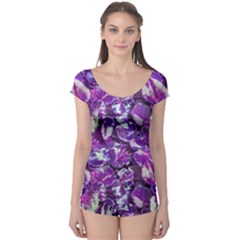 Botanical Violet Print Pattern 2 Boyleg Leotard  by dflcprintsclothing