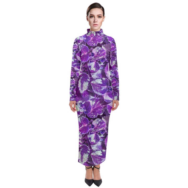 Botanical Violet Print Pattern 2 Turtleneck Maxi Dress