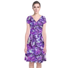 Botanical Violet Print Pattern 2 Short Sleeve Front Wrap Dress by dflcprintsclothing