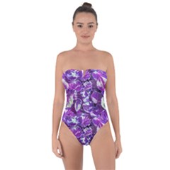 Botanical Violet Print Pattern 2 Tie Back One Piece Swimsuit