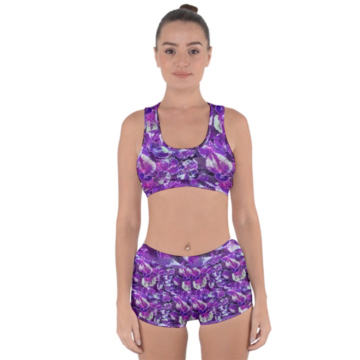 Botanical Violet Print Pattern 2 Racerback Boyleg Bikini Set