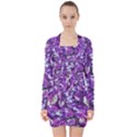 Botanical Violet Print Pattern 2 V-neck Bodycon Long Sleeve Dress View1