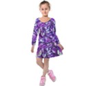 Botanical Violet Print Pattern 2 Kids  Long Sleeve Velvet Dress View1