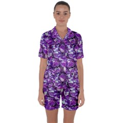 Botanical Violet Print Pattern 2 Satin Short Sleeve Pyjamas Set by dflcprintsclothing