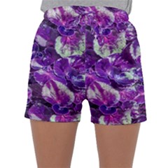 Botanical Violet Print Pattern 2 Sleepwear Shorts by dflcprintsclothing