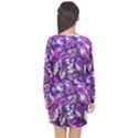 Botanical Violet Print Pattern 2 Long Sleeve Chiffon Shift Dress  View2