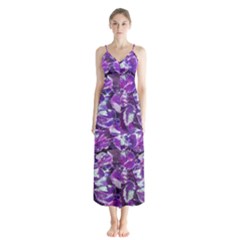 Botanical Violet Print Pattern 2 Button Up Chiffon Maxi Dress by dflcprintsclothing