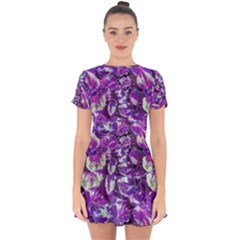 Botanical Violet Print Pattern 2 Drop Hem Mini Chiffon Dress by dflcprintsclothing