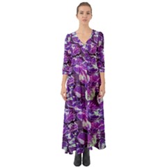 Botanical Violet Print Pattern 2 Button Up Boho Maxi Dress