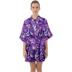 Botanical Violet Print Pattern 2 Half Sleeve Satin Kimono 