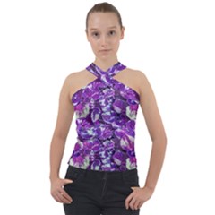 Botanical Violet Print Pattern 2 Cross Neck Velour Top by dflcprintsclothing