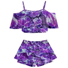 Botanical Violet Print Pattern 2 Kids  Off Shoulder Skirt Bikini by dflcprintsclothing