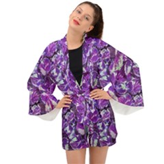 Botanical Violet Print Pattern 2 Long Sleeve Kimono by dflcprintsclothing