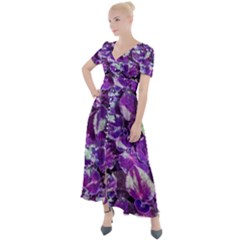 Botanical Violet Print Pattern 2 Button Up Short Sleeve Maxi Dress by dflcprintsclothing