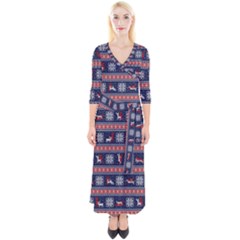 Christmas Deer Sex Quarter Sleeve Wrap Maxi Dress