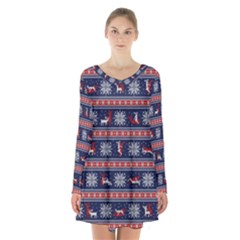 Christmas Deer Sex Long Sleeve Velvet V-neck Dress