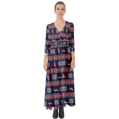 Christmas Deer Sex Button Up Boho Maxi Dress