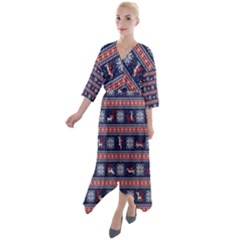 Christmas Deer Sex Quarter Sleeve Wrap Front Maxi Dress