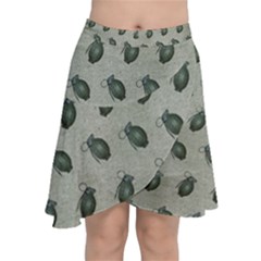 Army Green Hand Grenades Chiffon Wrap Front Skirt