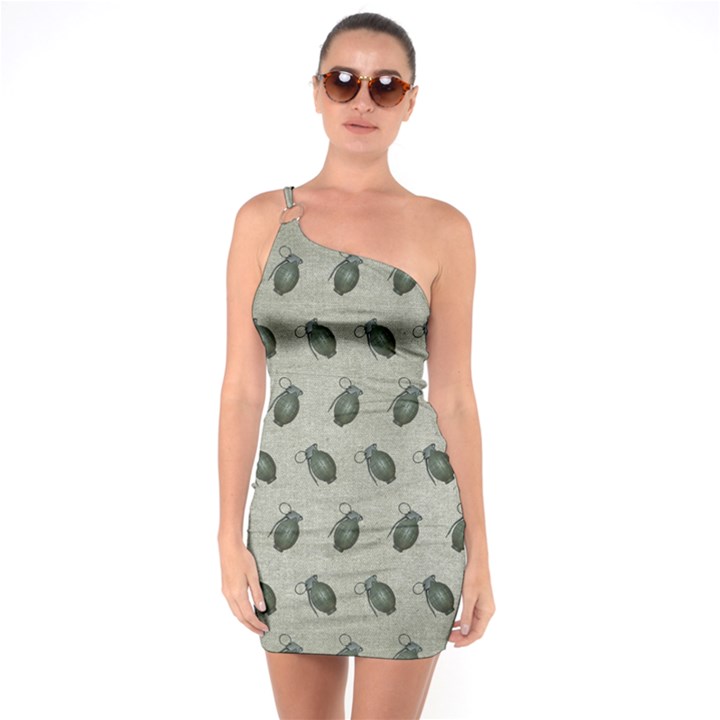 Army Green Hand Grenades One Soulder Bodycon Dress