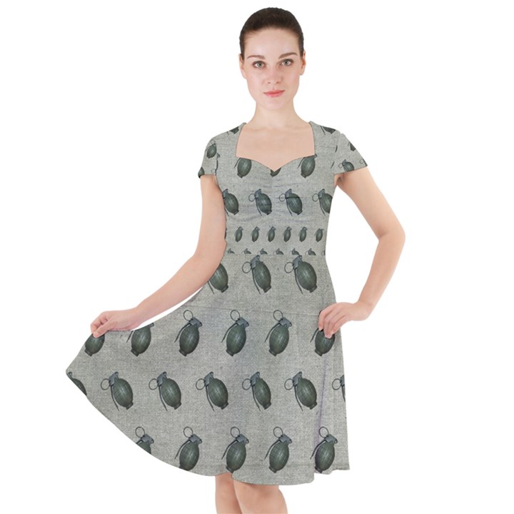 Army Green Hand Grenades Cap Sleeve Midi Dress