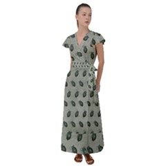 Army Green Hand Grenades Flutter Sleeve Maxi Dress by McCallaCoultureArmyShop