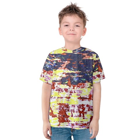 Multicolored Abstract Grunge Texture Print Kids  Cotton Tee by dflcprintsclothing