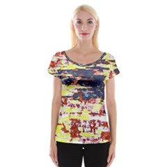 Multicolored Abstract Grunge Texture Print Cap Sleeve Top by dflcprintsclothing