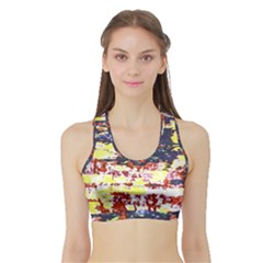 Multicolored Abstract Grunge Texture Print Sports Bra With Border by dflcprintsclothing