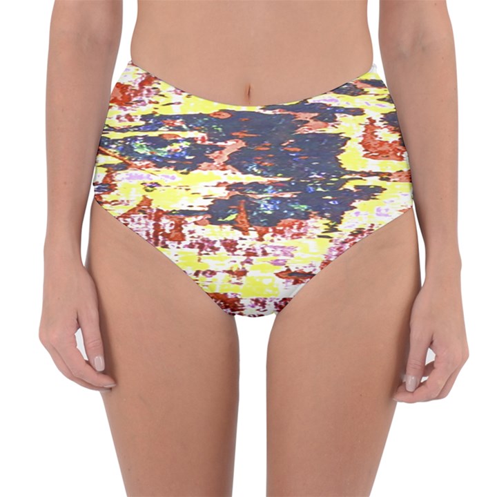 Multicolored Abstract Grunge Texture Print Reversible High-Waist Bikini Bottoms