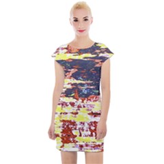 Multicolored Abstract Grunge Texture Print Cap Sleeve Bodycon Dress by dflcprintsclothing