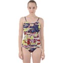 Multicolored Abstract Grunge Texture Print Cut Out Top Tankini Set View1