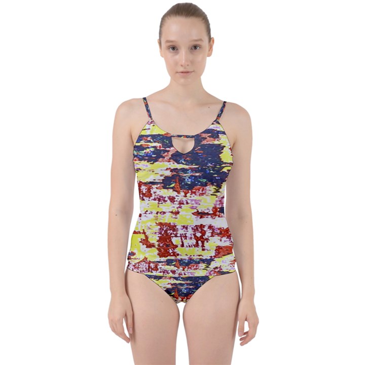 Multicolored Abstract Grunge Texture Print Cut Out Top Tankini Set