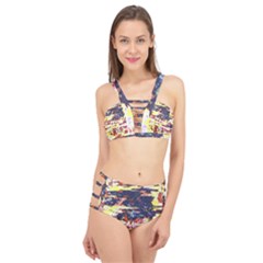 Multicolored Abstract Grunge Texture Print Cage Up Bikini Set by dflcprintsclothing