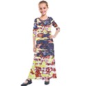 Multicolored Abstract Grunge Texture Print Kids  Quarter Sleeve Maxi Dress View1