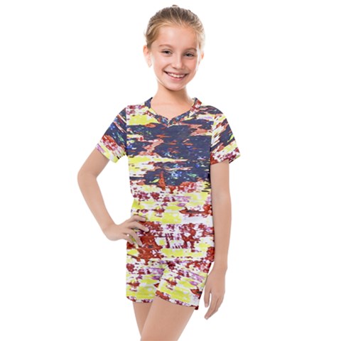 Multicolored Abstract Grunge Texture Print Kids  Mesh Tee And Shorts Set by dflcprintsclothing