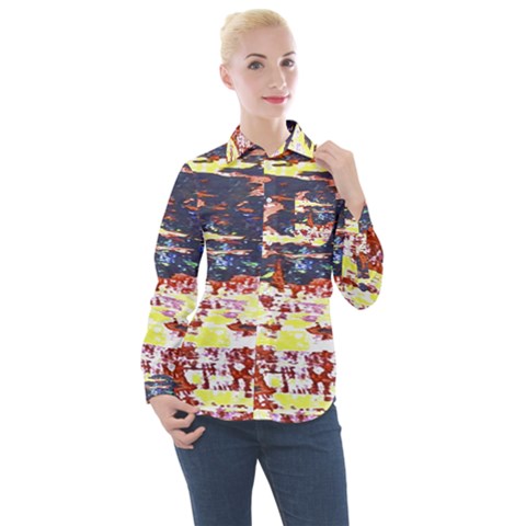 Multicolored Abstract Grunge Texture Print Women s Long Sleeve Pocket Shirt by dflcprintsclothing