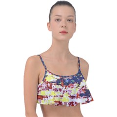 Multicolored Abstract Grunge Texture Print Frill Bikini Top