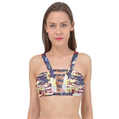 Multicolored Abstract Grunge Texture Print Cage Up Bikini Top