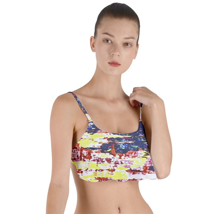 Multicolored Abstract Grunge Texture Print Layered Top Bikini Top 